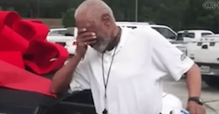 As teams surprise him with cars, a beloved school volleyball referee sobs with joy.